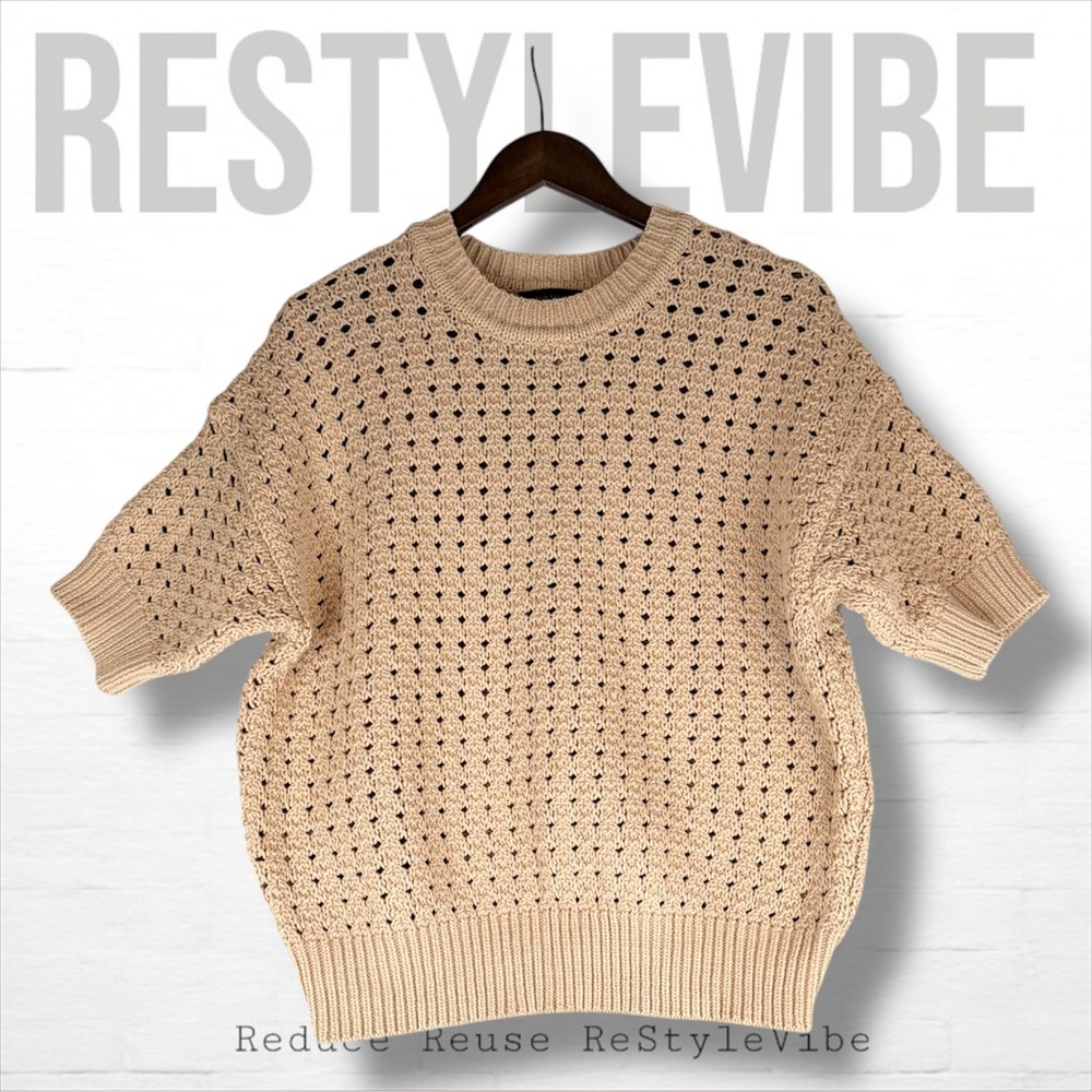 ANN TAYLOR Women’s Size L Sweater Crewneck Loose Chunky Knit Short Sleeve